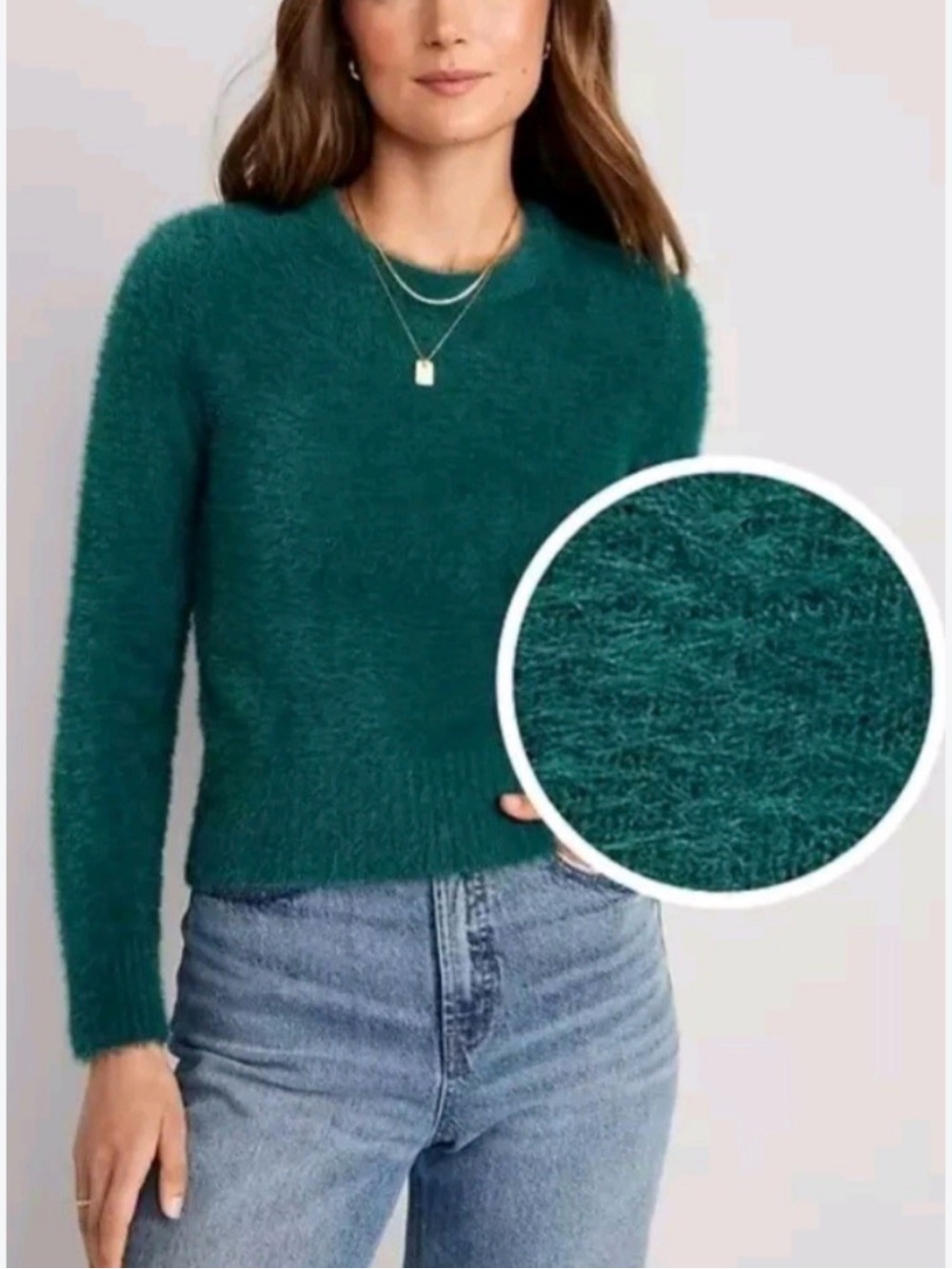 Old Navy Eyelash Fuzzy Crewneck Long Sleeve Sweater Top Medium M Emerald Cozy